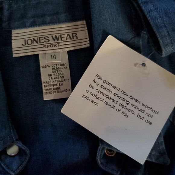 Y2K Womens Western Denim Shirt 14 L Pearl Snaps Pockets Cowgirl Rodeo Glam Blue - Picture 4 of 5